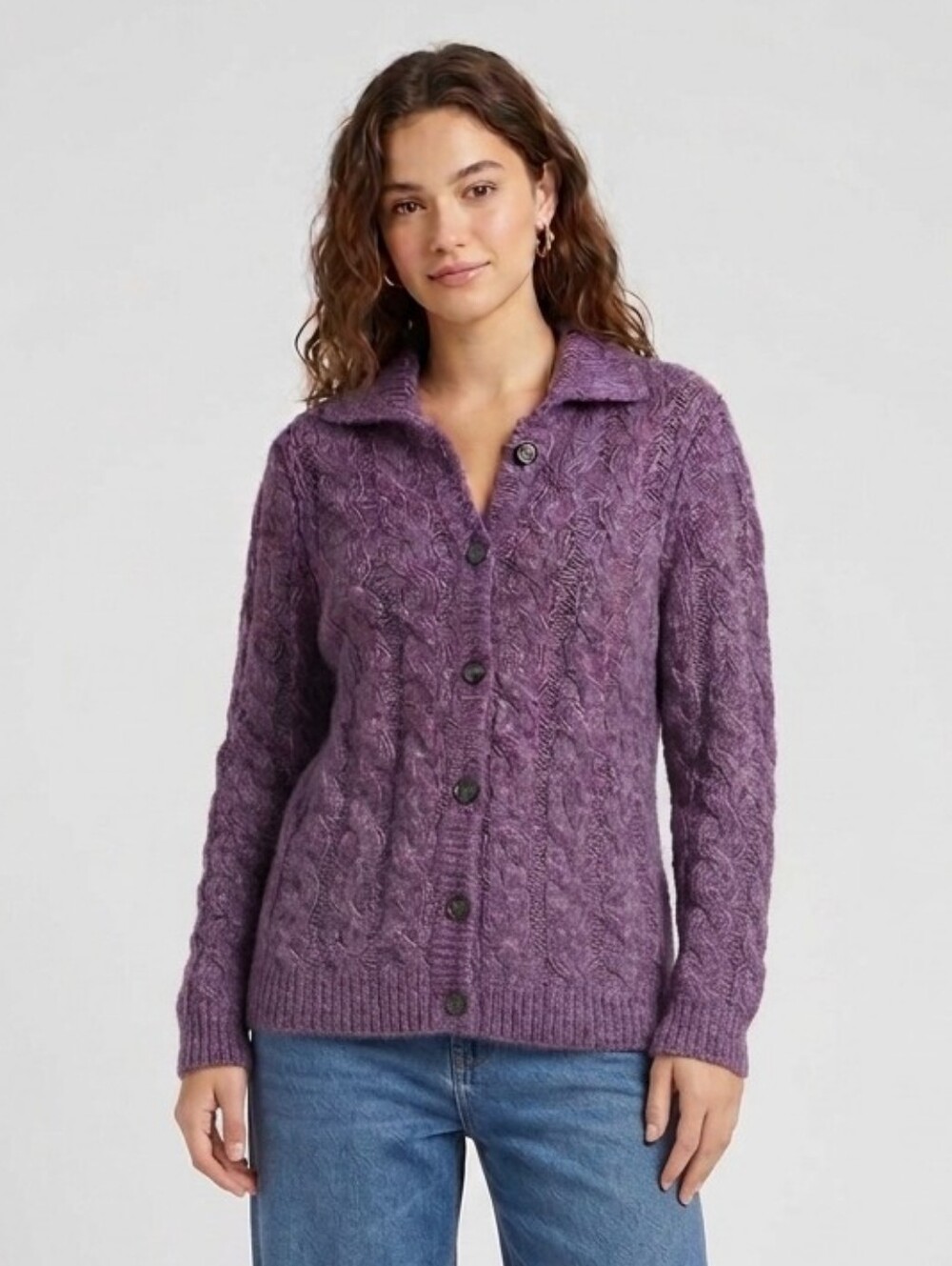 Martin + Osa Mohair Wool Blend Long Cable Knit Cardigan Sweater Y2K L
